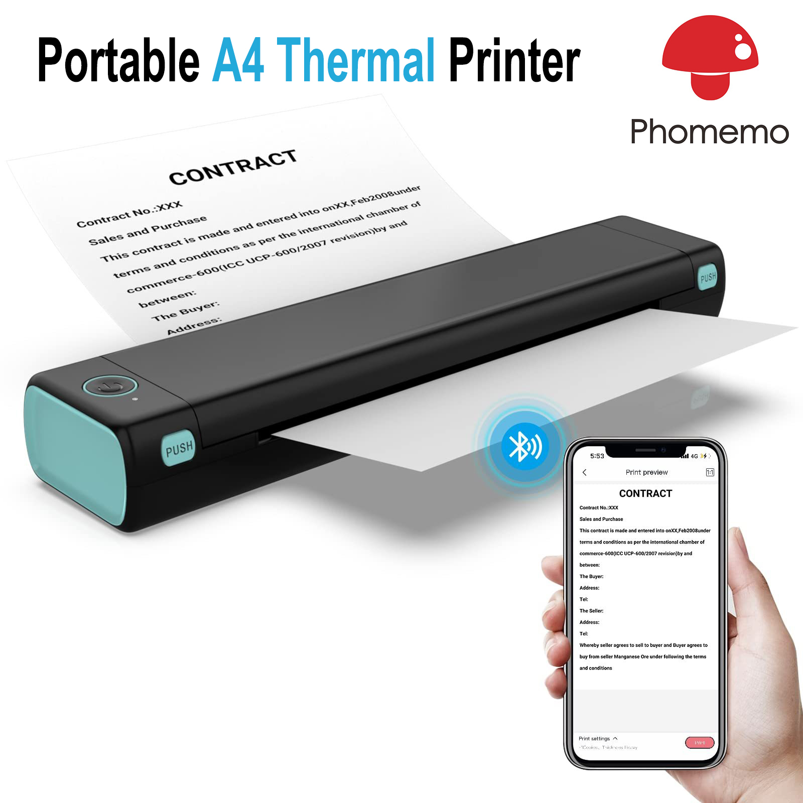 A4 Paper Printer Thermal Printing Wireless BT Mobile Photo Printer Support  210mm Wide for Outdoor Travel Home Office Printing - AliExpress