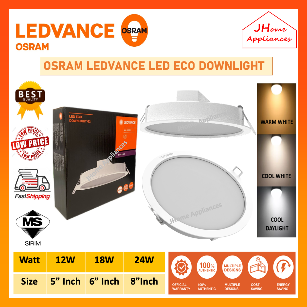 OSRAM LEDVANCE 12.5W/15W/18W 5/6/8 LED ECO DOWNLIGHT