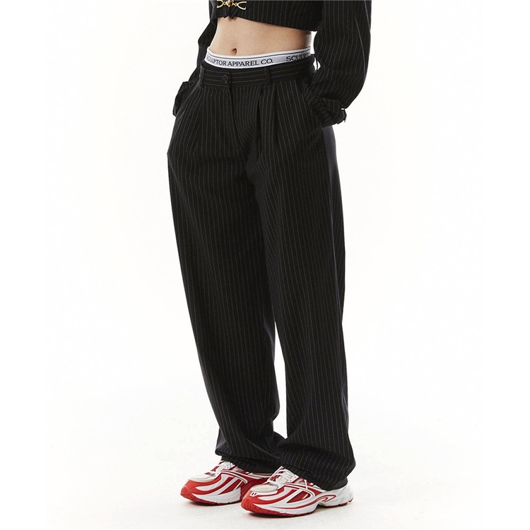 PREORDER - กางเกง Sculptor Peekaboo Lowrise Pintuck Pants Black / GRAY Pin  Stripe