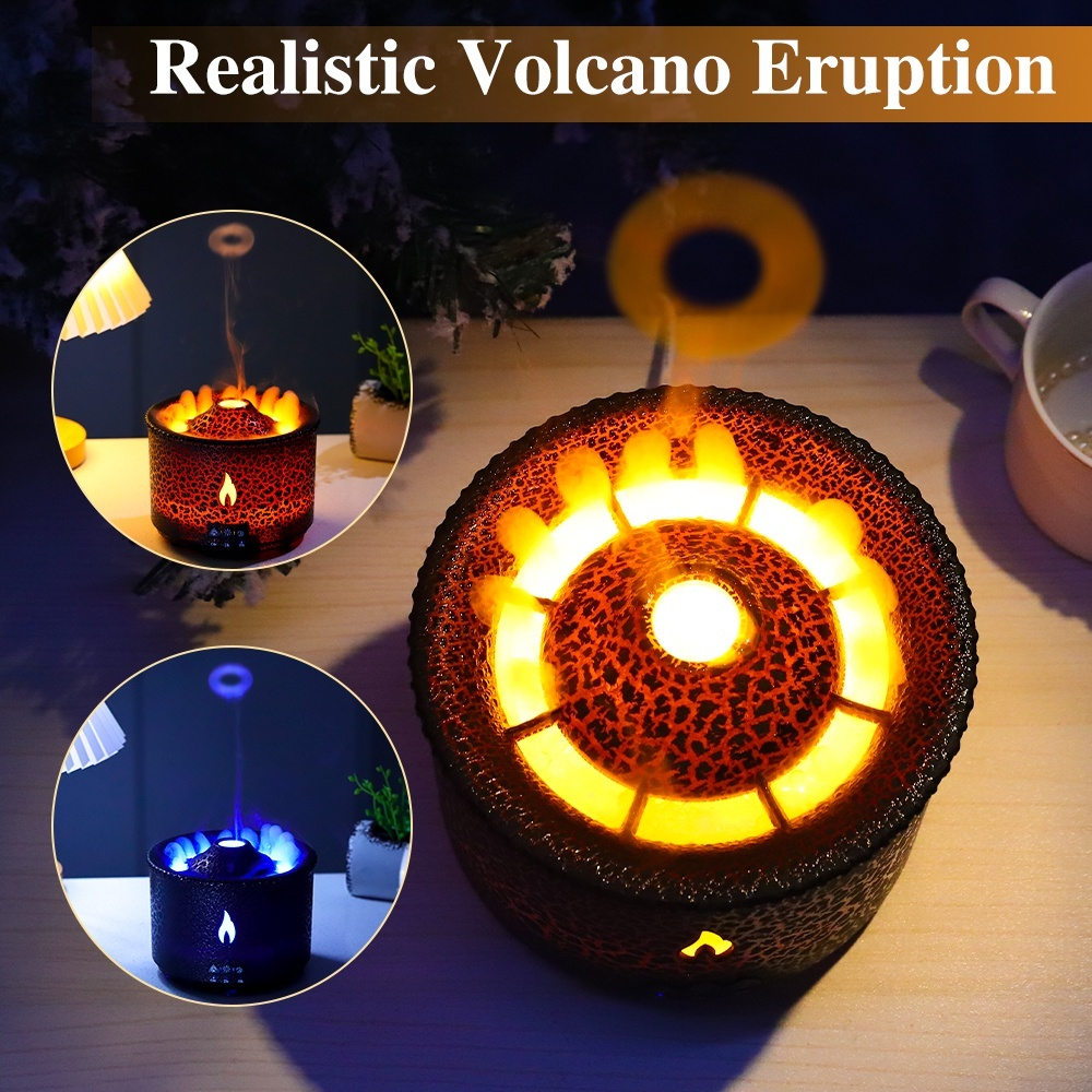 New Volcano Flame Aromatherapy Humidifier Air Diffuser Essential Oils  Ultrasonic Air Purifier Jellyfish Spit Circle Humidifier