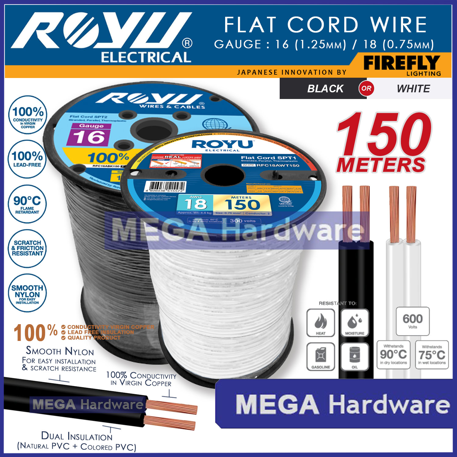 Boston Flat Cord Duplex Wire 18/2(0.75mm) Sold Per Meter