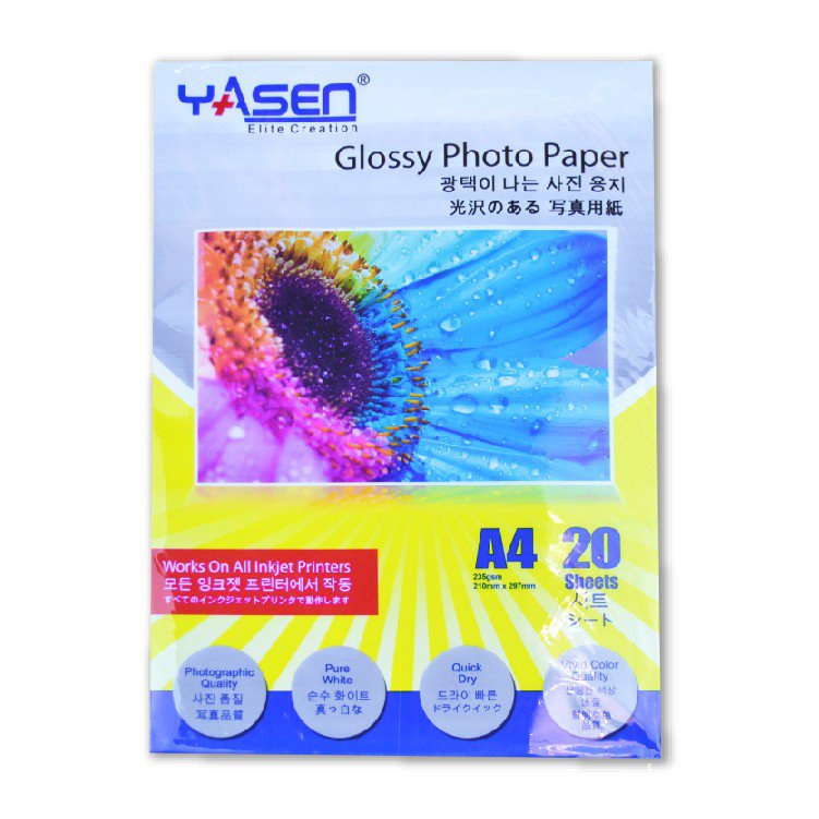 glossy paper YASEN With Back Print Glossy Inkjet Photo Paper 4R Size 230  GSM (20 Sheets per pack)