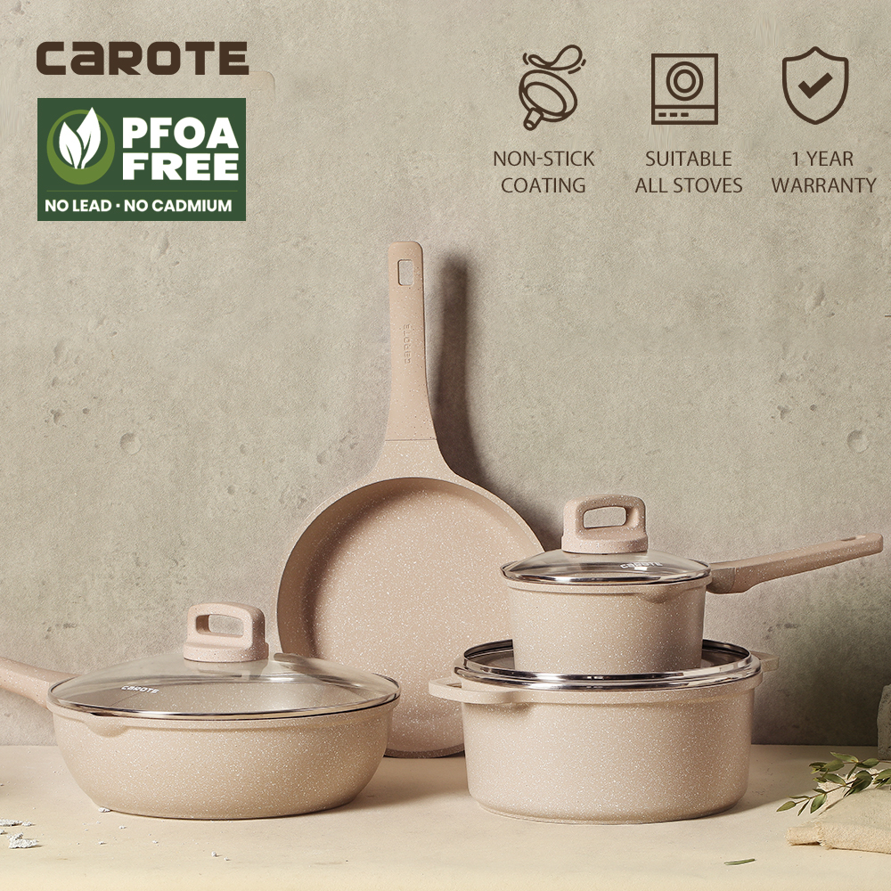 CAROTE Nonstick Pots and Pans Set,Cookware Sets 10 Pcs Nonstick, Healthy Non  Stick Induction Stone Cookware Kitchen - AliExpress