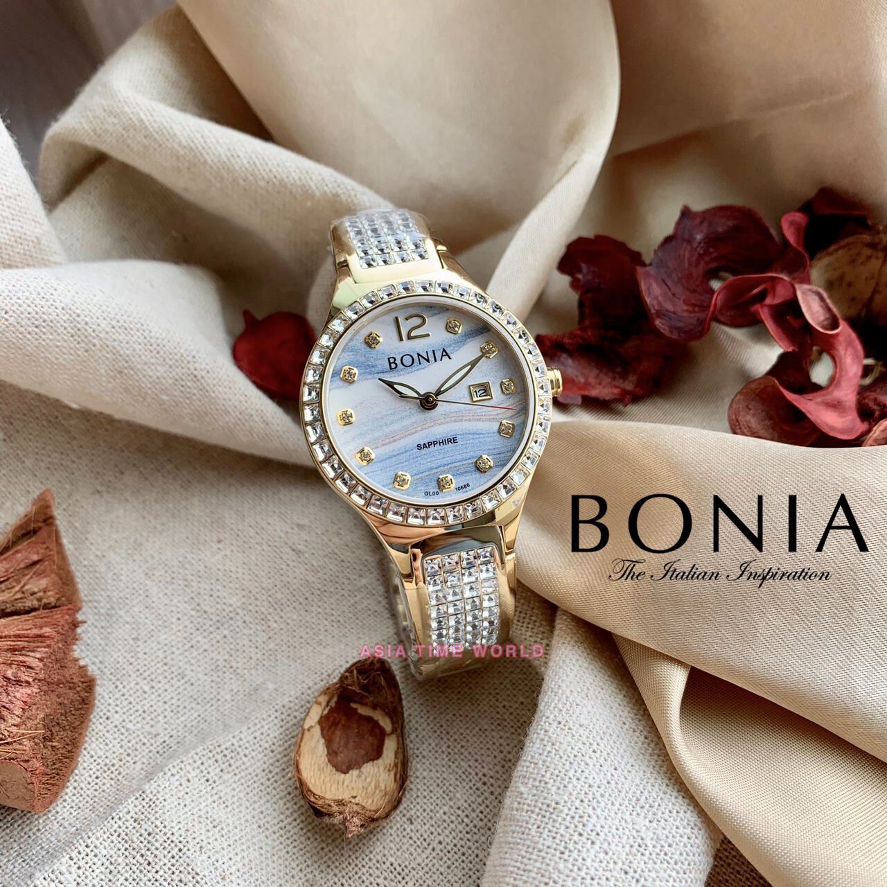 Original] Bonia BNB10667-2317S Elegance Women Watch with Sapphire Glass  Silver Stainless Steel Decorated Fine Crystals