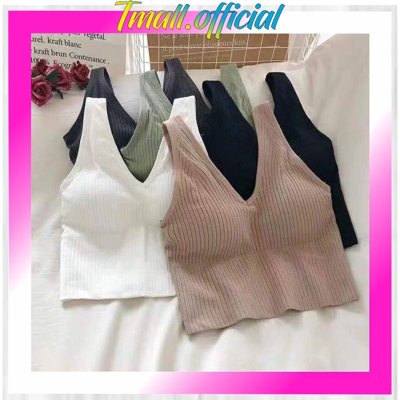 Korean Style Rib Knit Sando Crop Top Smocked Back bralette Padded