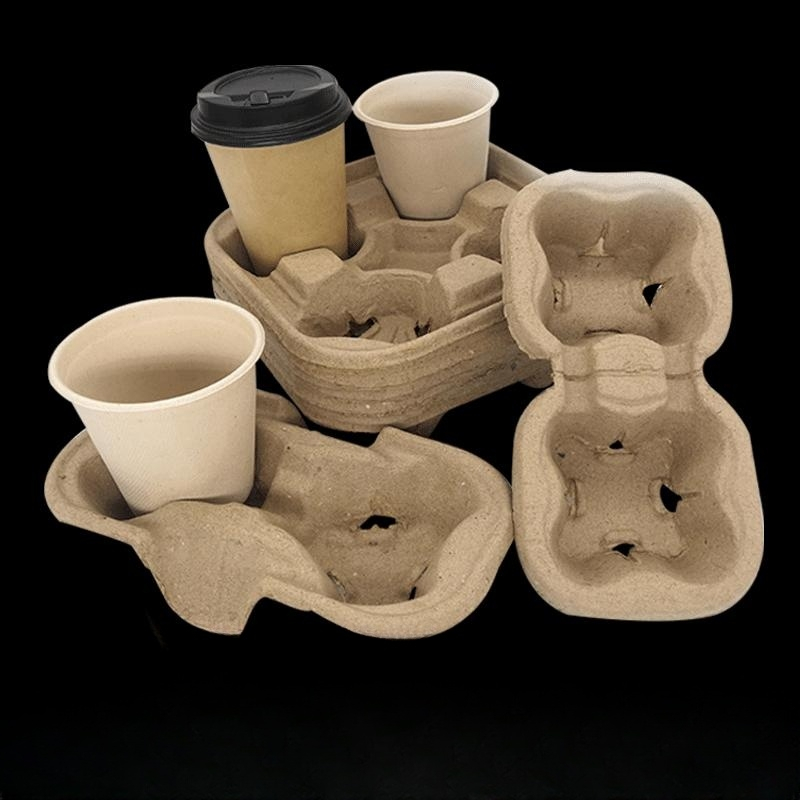 50pcs] 2/4-cup Disposable Moulded Cup Holder / Pulp Paper Cup Tray
