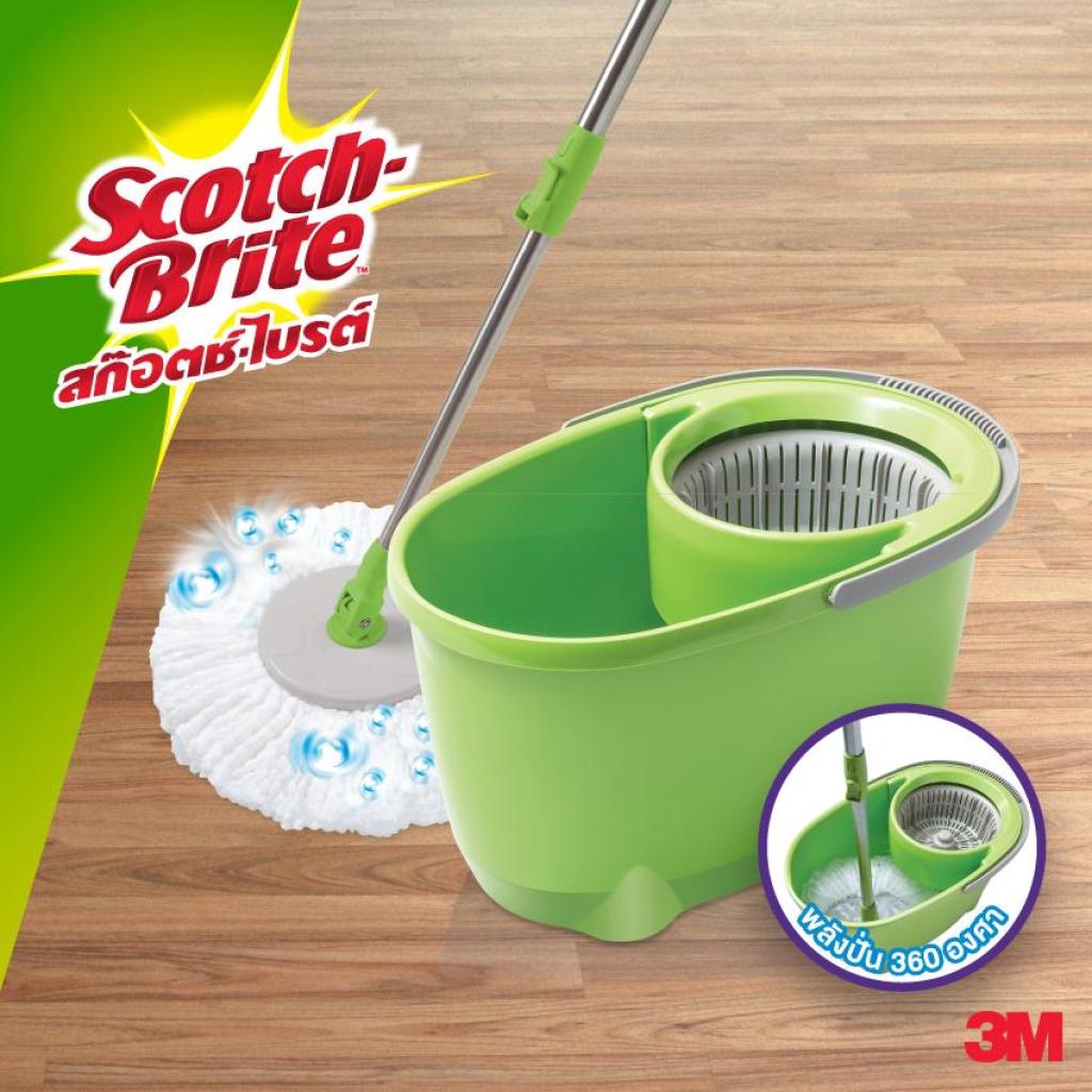 Scotch-Brite | Eco Dual Wash Spin Bucket with Microfiber Mop ชุดถังปั่น รุ่นอีโค่ พร้อมหัวม็อบ 2 ชิ้น