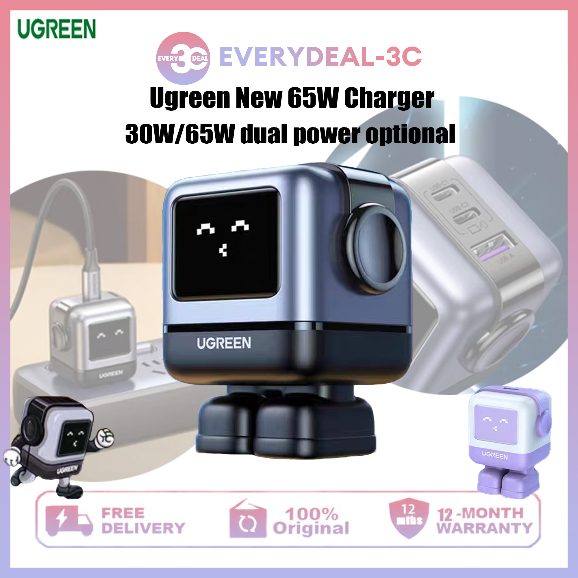 Ugreen CD244/10334 Nexode 65W USB C GaN Charger-3 Ports Wall