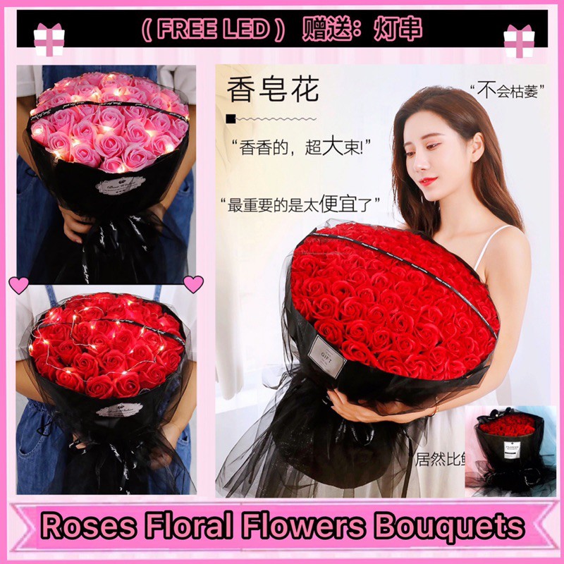 99 Red Roses Bouquet Soap Flower 520 Valentine's Day Gift for