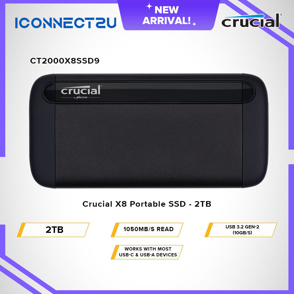 Crucial X8 - SSD - 2 TB - USB 3,2 Gen 2 - CT2000X8SSD9 - Solid