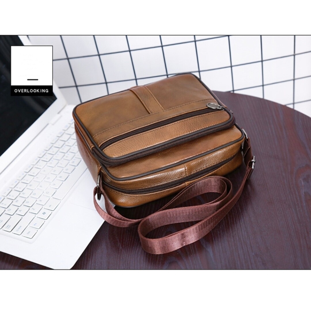 WITH VIDEO [Malaysia Stock] Men's Leather Sling Bag Cross Body  Multifunction Shoulder Beg Lelaki Kulit