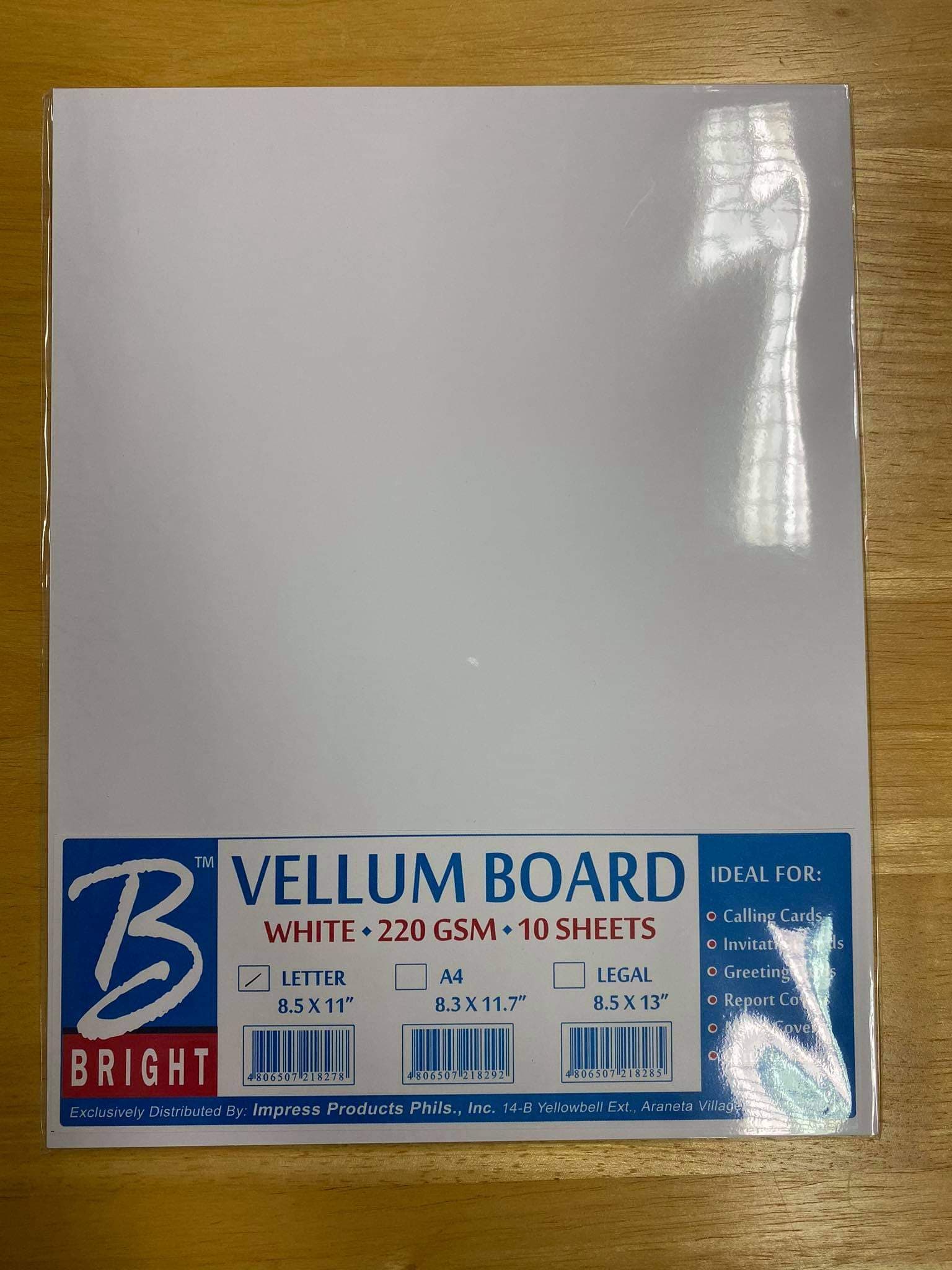 Veco Vellum Board Paper White 220gsm Letter 10s