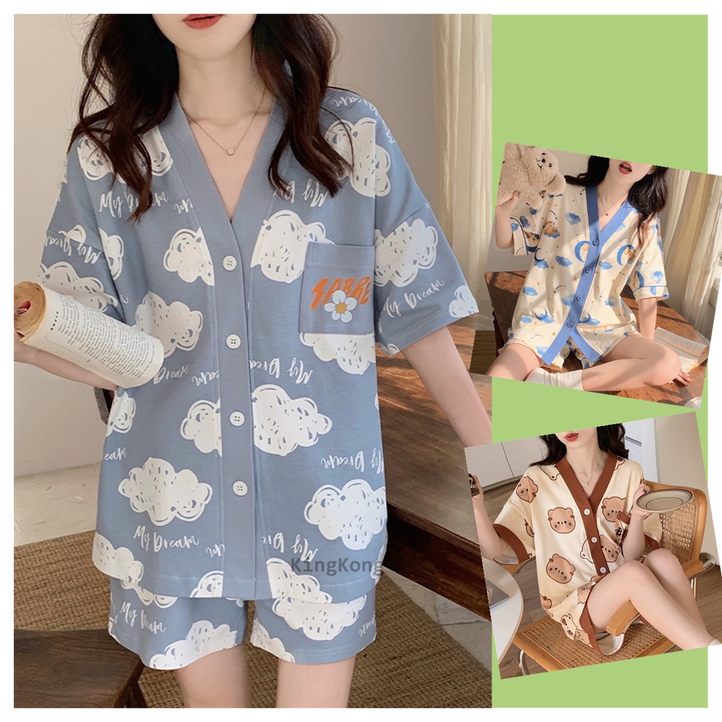 Pajama Set Aesthetic Kpop Cute Nightgown Two Piece Shorts Suit