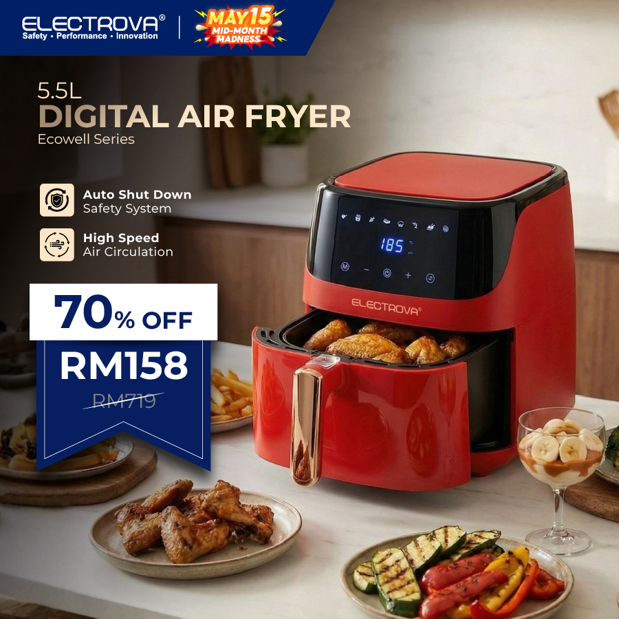Electrova Ecowell Series 5.5L Penggoreng Udara Besar (Frying, Baking ...