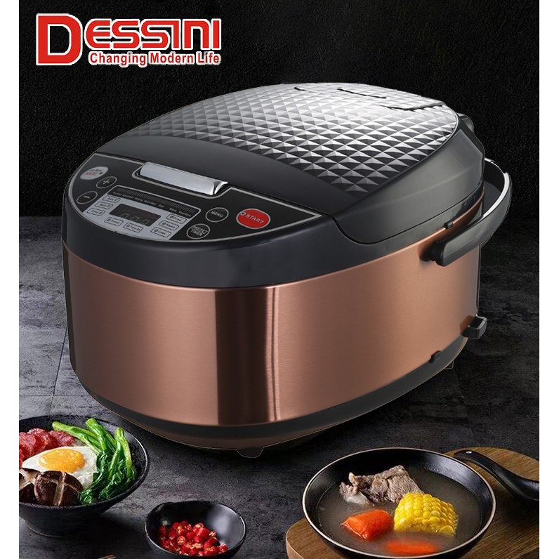 DESSINI ITALY 7IN1 5L Electric Digital Rice Cooker Non-stick Stainless  Steel Inner Pot Steamer Pengukus