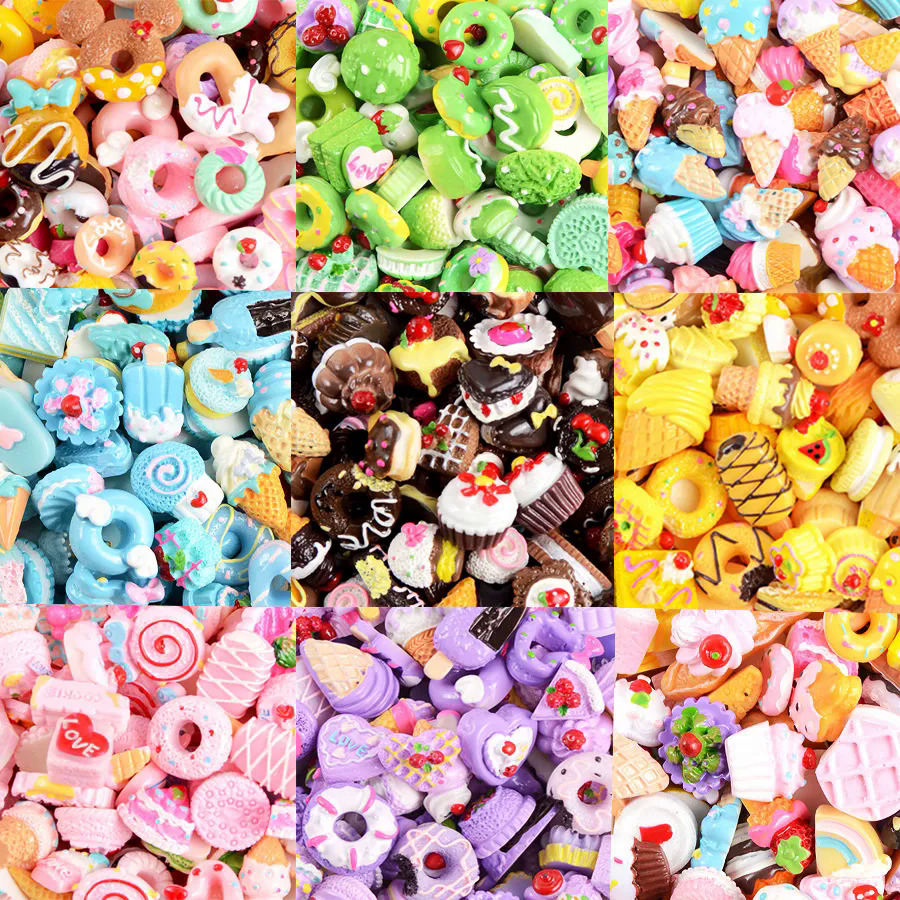 10PCS Slime Charms With Donut Food Sugar Chocolate Candy Resin