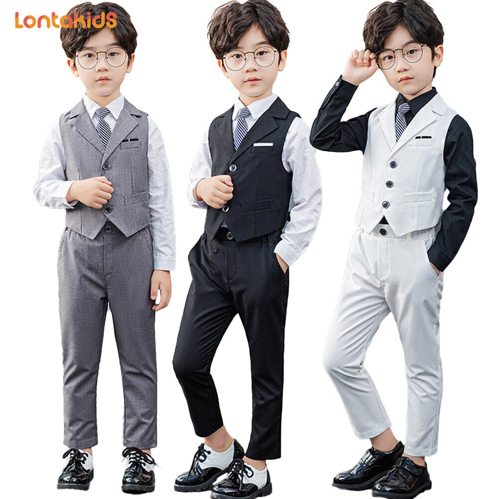 lontakids 4Pcs Kids Boys Formal Wear (Jacket+Pants+Shirt+Tie