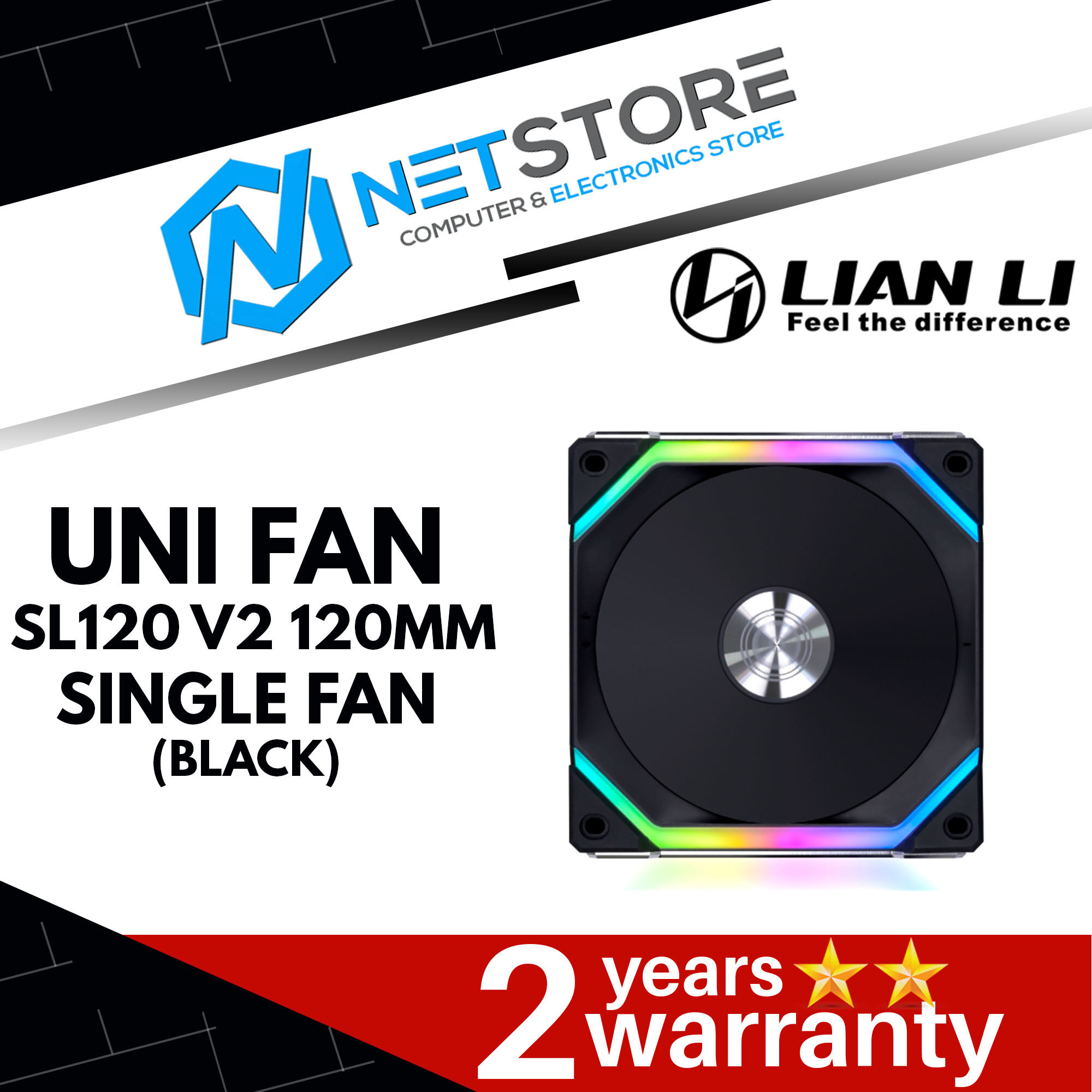 Lian Li UNI Fan SL120 V2 RGB Black Triple Pack with Controller -  UF-SL120V2-3B (V2)
